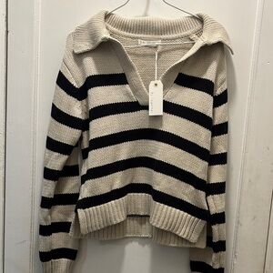 By Together Black and Cream V-Neck Sweater